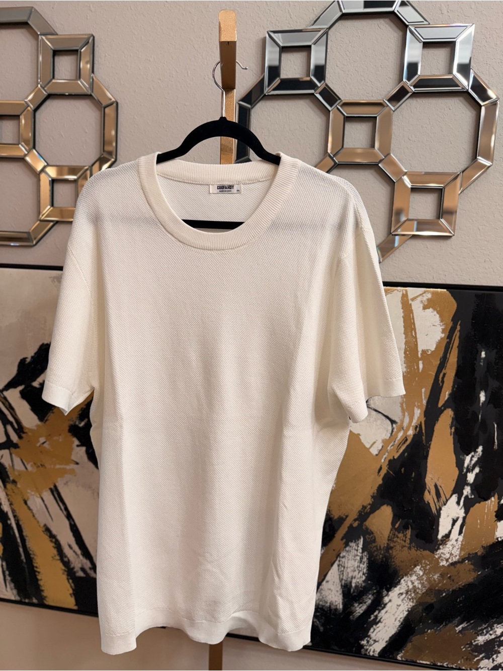 Coofandy Men's Cream Crewneck Knit Sweater - Picture 2 of 3